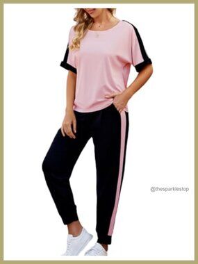 Women 2 Piece Lounge Set Short Sleeve Top Jogger Pants Sweatsuit